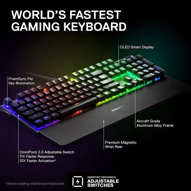 Alt view image 3 of 7 - SteelSeries Apex Pro USB Mechanical Gaming Keyboard  Adjustable Actuation Switches  Worlds Fastest Mechanical Keyboard  OLED Smart Display  RGB Backlit