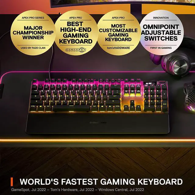 Alt view image 4 of 7 - SteelSeries Apex Pro USB Mechanical Gaming Keyboard  Adjustable Actuation Switches  Worlds Fastest Mechanical Keyboard  OLED Smart Display  RGB Backlit