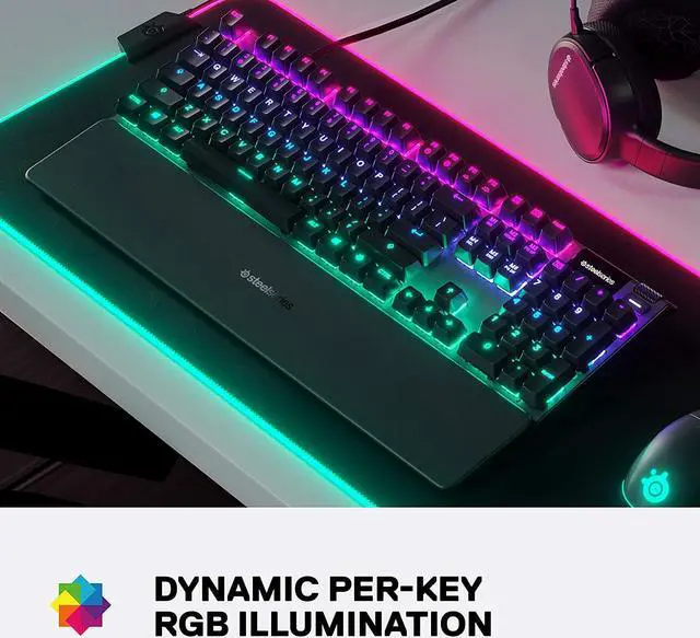 Alt view image 2 of 14 - SteelSeries Apex 5 Hybrid Mechanical Gaming Keyboard  Per-Key RGB Illumination  Aircraft Grade Aluminum Alloy Frame  OLED Smart Display (Hybrid Blue Switch)