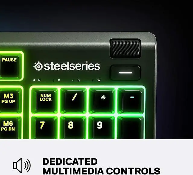Alt view image 4 of 7 - SteelSeries Apex 3 RGB Gaming Keyboard  10-Zone RGB Illumination  IP32 Water Resistant  Premium Magnetic Wrist Rest (Whisper Quiet Gaming Switch)