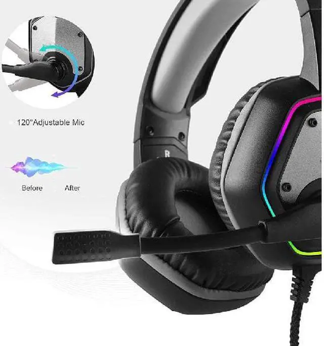Alt view image 3 of 7 - E1000 USB Gaming Headset for PC, Computer Headphones with Microphone/Mic Noise Cancelling, 7.1 Surround Sound, RGB Light - Wired Headphones for PS4, PS5 Console, Laptop Call Center