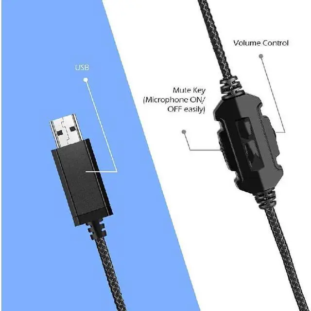 Alt view image 4 of 7 - E1000 USB Gaming Headset for PC, Computer Headphones with Microphone/Mic Noise Cancelling, 7.1 Surround Sound, RGB Light - Wired Headphones for PS4, PS5 Console, Laptop Call Center Blue