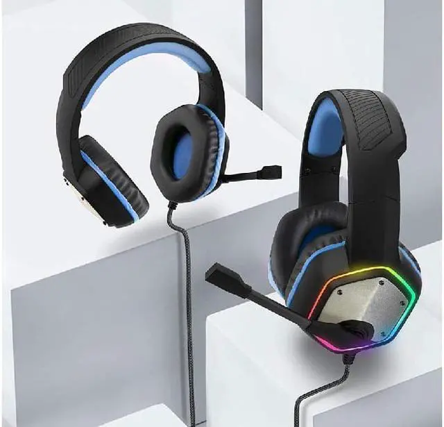 Alt view image 5 of 7 - E1000 USB Gaming Headset for PC, Computer Headphones with Microphone/Mic Noise Cancelling, 7.1 Surround Sound, RGB Light - Wired Headphones for PS4, PS5 Console, Laptop Call Center Blue