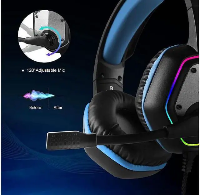 Alt view image 7 of 7 - E1000 USB Gaming Headset for PC, Computer Headphones with Microphone/Mic Noise Cancelling, 7.1 Surround Sound, RGB Light - Wired Headphones for PS4, PS5 Console, Laptop Call Center Blue