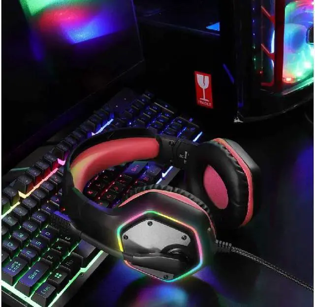 Alt view image 2 of 7 - E1000 USB Gaming Headset for PC, Computer Headphones with Microphone/Mic Noise Cancelling, 7.1 Surround Sound, RGB Light - Wired Headphones for PS4, PS5 Console, Laptop Call Center Red
