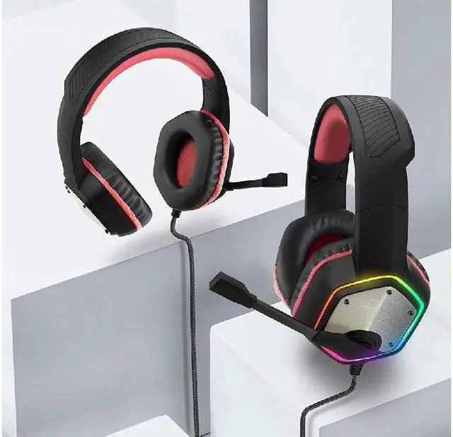 Alt view image 7 of 7 - E1000 USB Gaming Headset for PC, Computer Headphones with Microphone/Mic Noise Cancelling, 7.1 Surround Sound, RGB Light - Wired Headphones for PS4, PS5 Console, Laptop Call Center Red