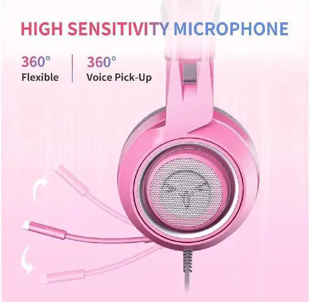 Alt view image 5 of 6 - G951s Pink Stereo Gaming Headset with Mic for PS4,Xbox,PC,Mobile Phone,3.5mm Noise Reduction Cat Ear Headphones Lightweight Over Ear Headphones