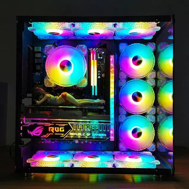 Alt view image 4 of 7 - Corn 6 Pack RGB Case Fans,120mm Silent Computer Cooling PC Case Fan Addressable RGB Color Changing LED Fan with Remote Control,Music Rhythm Sync & 5V ARGB Motherboard Sync 6 Packs