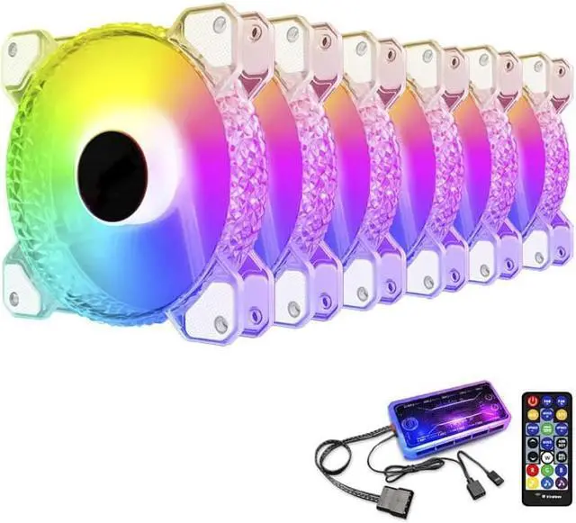 Main image of Corn 6 Pack RGB Case Fans,120mm Silent Computer Cooling PC Case Fan Addressable RGB Color Changing LED Fan with Remote Control,Music Rhythm Sync & 5V ARGB Motherboard Sync 6 Packs