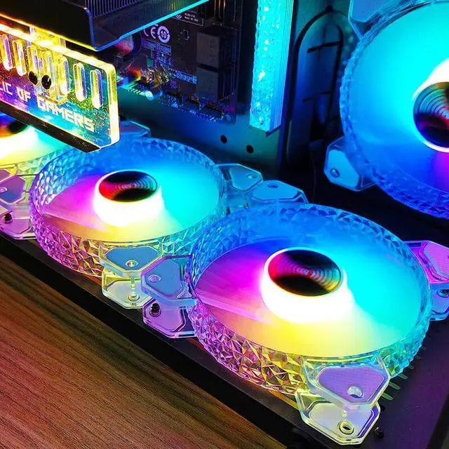 Alt view image 5 of 7 - Corn 6 Pack RGB Case Fans,120mm Silent Computer Cooling PC Case Fan Addressable RGB Color Changing LED Fan with Remote Control,Music Rhythm Sync & 5V ARGB Motherboard Sync 6 Packs