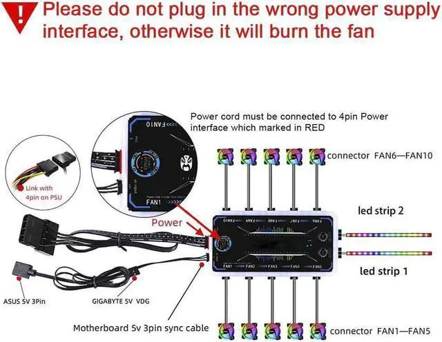 Alt view image 3 of 7 - Corn 6 Pack RGB Case Fans,120mm Silent Computer Cooling PC Case Fan Addressable RGB Color Changing LED Fan with Remote Control,Music Rhythm Sync & 5V ARGB Motherboard Sync 6 Packs