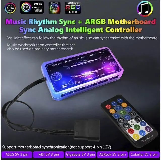 Alt view image 2 of 7 - Corn 6 Pack RGB Case Fans,120mm Silent Computer Cooling PC Case Fan Addressable RGB Color Changing LED Fan with Remote Control,Music Rhythm Sync & 5V ARGB Motherboard Sync 6 Packs