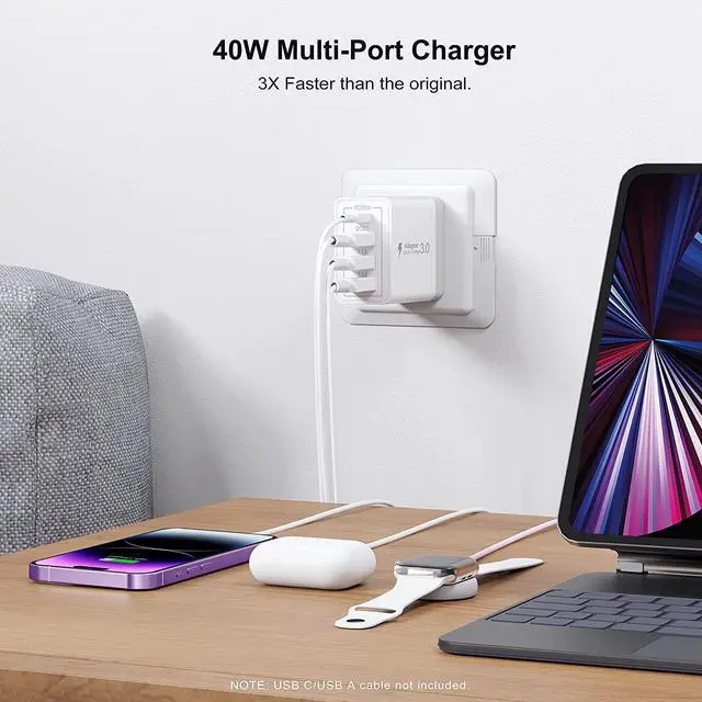Alt view image 3 of 7 - 35W USB C Wall Charger Block, 2-Pack 4Port PD+QC Fast Power Adapter, Type C Charging Brick Cube Plug for iPhone 11/12/13/14/Pro Max, XS/XR/X, iPad/AirPods Pro, Samsung, Google, Tablet, Android(White)