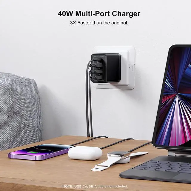 Alt view image 3 of 7 - [35W/2Pack] Charger Block, USB C Wall Charger, iPhone 14 Charger Block, 4Port Fast Charging Block Brick Compatible for Watch Series 8 7 iPhone 14 13 Pro Max Airpod Brick Plug Power Adapter (Black)