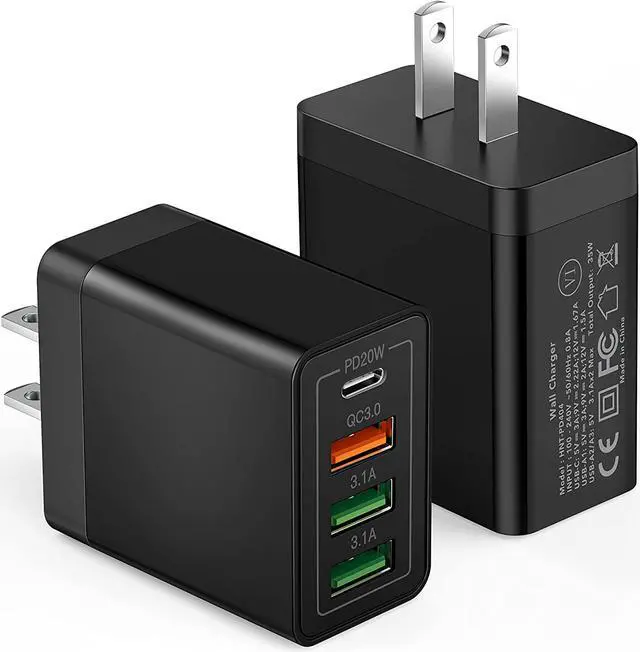 Alt view image 7 of 7 - [35W/2Pack] Charger Block, USB C Wall Charger, iPhone 14 Charger Block, 4Port Fast Charging Block Brick Compatible for Watch Series 8 7 iPhone 14 13 Pro Max Airpod Brick Plug Power Adapter (Black)