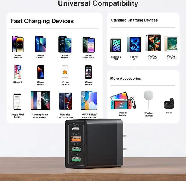 Alt view image 4 of 7 - [35W/2Pack] Charger Block, USB C Wall Charger, iPhone 14 Charger Block, 4Port Fast Charging Block Brick Compatible for Watch Series 8 7 iPhone 14 13 Pro Max Airpod Brick Plug Power Adapter (Black)