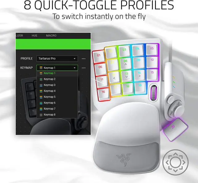 Alt view image 4 of 7 - Razer Tartarus Pro Gaming Keypad: Analog-Optical Key Switches - 32 Programmable Keys - Customizable Chroma RGB Lighting - Programmable Macros - Variable Key Press Pressure Sensitivity - Mercury White
