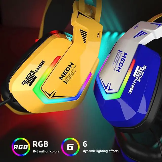Alt view image 3 of 6 - Dareu EH732 Wired Gaming Headset - 7.1 Surround Sound - RGB Mecha Light Effect - 50MM Drivers - Light Weight Design - Simple Wire Control - USB Connection, Compatible with Desktop, Laptop,Moble, ,PS4