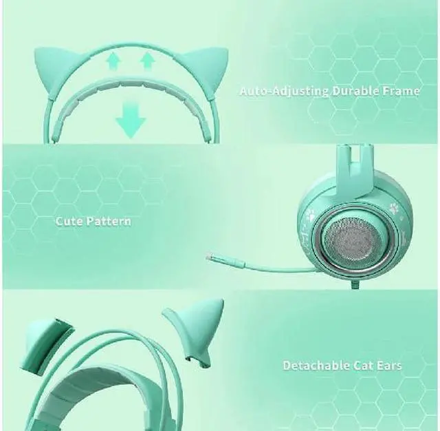 Alt view image 6 of 6 - G951s Green Stereo Gaming Headset with Mic for PS4,Xbox,PC,Mobile Phone,3.5mm Noise Reduction Cat Ear Headphones Lightweight Over Ear Headphones