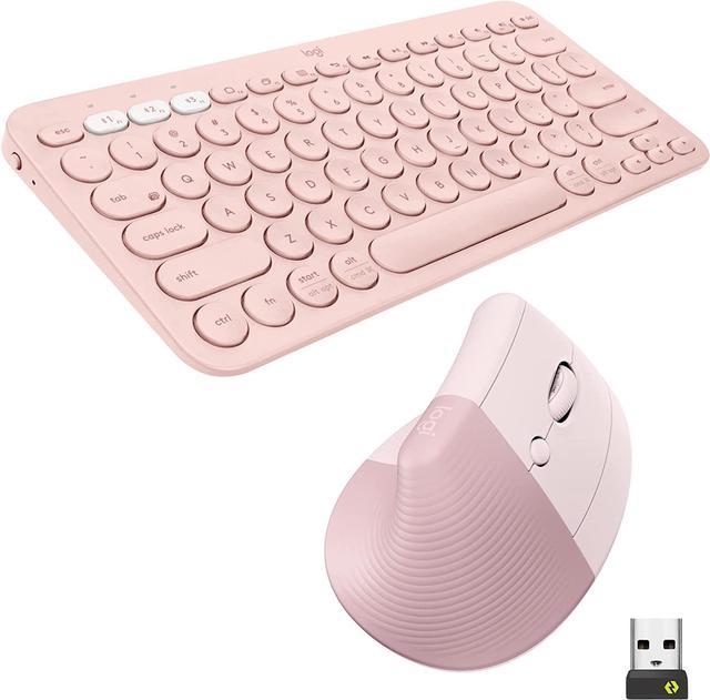 Logitech Ergonomic - and PC Windows/macOS/iPad Wireless Multi-Device Vertical Combo, Laptop, Year 2 Multi-device, Battery, K380 Compact, Bluetooth Lift Quiet, Keyboard OS, Mouse Rose