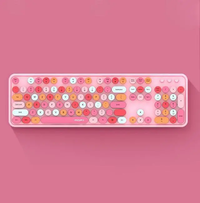 Alt view image 2 of 3 - Wireless Keyboard and Mouse Combos,Typewriter Flexible Keys Full-Sized Keyboard with Round Keycaps,2.4GHz Dropout-Free Connection,Compatible with PC/Laptop/Mac(Pink)