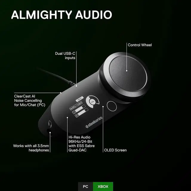 Alt view image 4 of 7 - SteelSeries GameDAC Gen 2 for Xbox - Hi-Res Certified - 24BIt/96Khz Amp - ESS Sabre Quad-DAC - AI Noise Cancellation - 360° Spatial Audio - Dual USB - Xbox, PC, PS5, PS4 - upgrade any 3.5mm headset