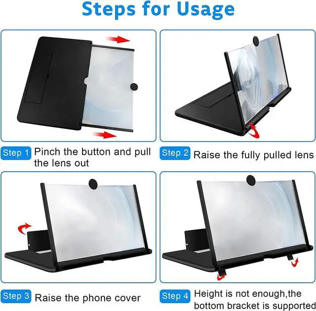 Alt view image 4 of 5 - Screen Magnifier for Cell Phone  14" 3D HD Magnifying Screen Enlarger Projector, Magnifying Projector Screen Enlarger with Folding Stand Holder for Movies Videos and Gaming