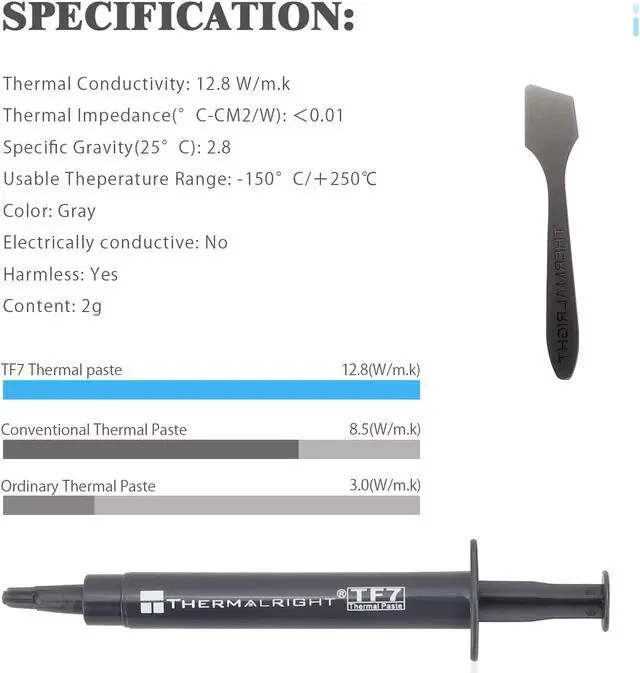 Alt view image 3 of 5 - Thermalright TF7 2g Thermal Paste Compound for Coolers,Thermal Conductivity is 12.8W/m.k-2 Grams, with a Spatula Tool(TF7 2g)