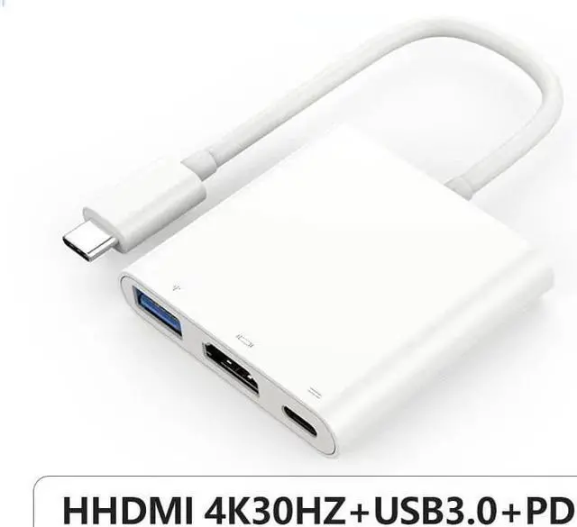 Main image of USB Type-C to HDMI 4K×2K + USB 3.0 + PD100W Charging Port  Adapter 3 in 1 USB C Adapter Cable Converter for MacBook Pro/Air, iPad Pro, Sumsang Galaxy S8/S9,Lenovo Yoga,DELL XPS13,MatePad, White