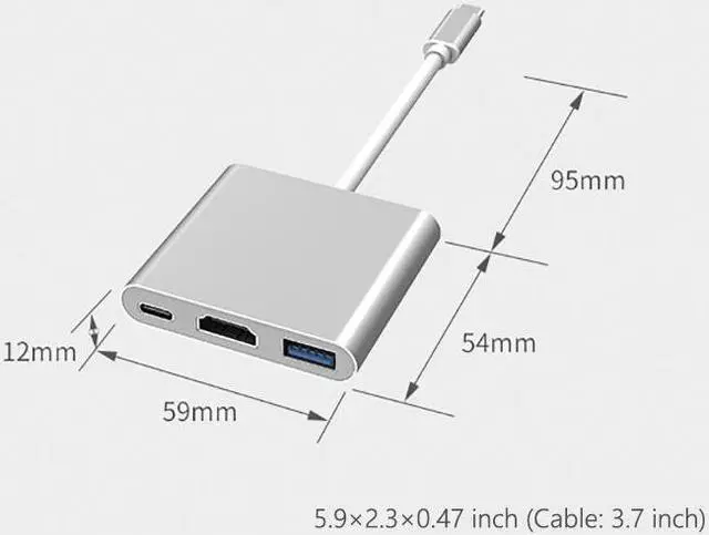 Alt view image 3 of 4 - USB Type-C to HDMI 4K×2K + USB 3.0 + PD100W Charging Port  Adapter 3 in 1 USB C Adapter Cable Converter for MacBook Pro/Air, iPad Pro, Sumsang Galaxy S8/S9,Lenovo Yoga,DELL XPS13,MatePad, White