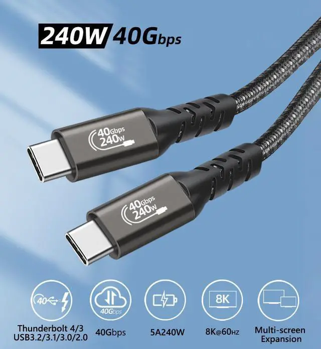 Alt view image 3 of 7 - 240W USB4 Cable, USB C to USB C Cable Fast Charging Compatible Thunderbolt 4/3 Cable, Support 8K@60Hz & 40Gbps Data Transfer for MacBook MateBook,ipad pro,Switch, Pro Display XDR