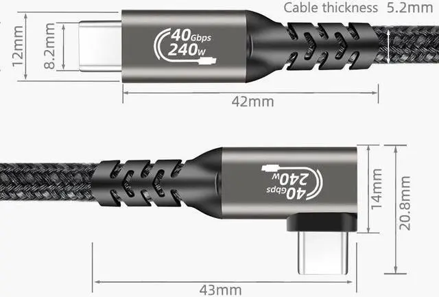 Alt view image 6 of 6 - USB 4 Cable, Right Angle Thunderbolt 4 Cable 40Gbps Data Transfer 240W Fast Charging USB4 Cable Compatible with Thunderbolt 3/MacBook Pro/iPad Pro/Smart Phone and More 1.64 ft.