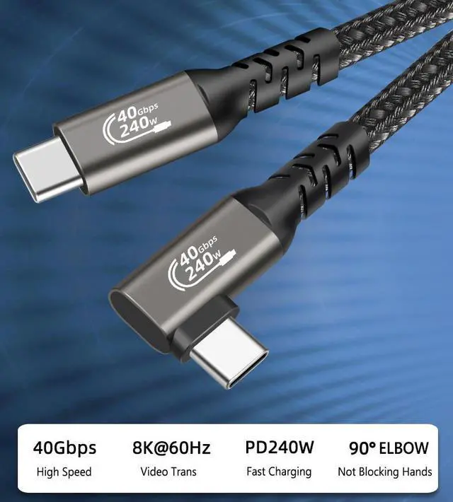Alt view image 3 of 6 - USB 4 Cable, Right Angle Thunderbolt 4 Cable 40Gbps Data Transfer 240W Fast Charging USB4 Cable Compatible with Thunderbolt 3/MacBook Pro/iPad Pro/Smart Phone and More 1.64 ft.