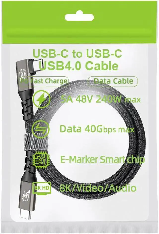 Alt view image 5 of 6 - USB 4 Cable, Right Angle Thunderbolt 4 Cable 40Gbps Data Transfer 240W Fast Charging USB4 Cable Compatible with Thunderbolt 3/MacBook Pro/iPad Pro/Smart Phone and More 1.64 ft.