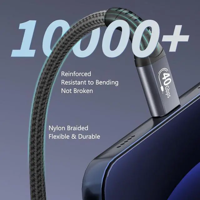 Alt view image 5 of 7 - USB 4 Cable[USB-IF Certification] Compatible Thunderbolt 4/3 Cable 90 Degree 40Gbps Data Transfer, 8K@60Hz/Dual 4K Display, PD100W Charging for MacBook Pro, iPad Pro, ipad Mini, Laptop SSD 3.28 ft.