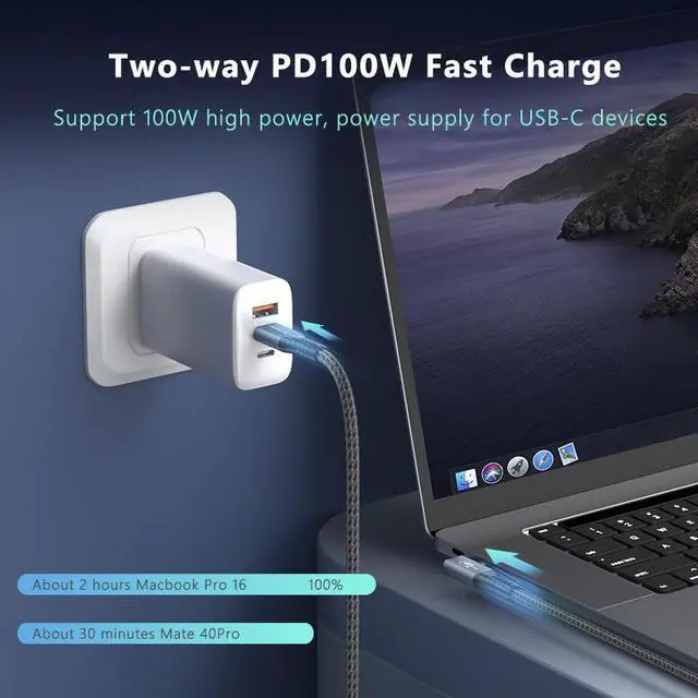 Alt view image 2 of 7 - USB 4 Cable[USB-IF Certification] Compatible Thunderbolt 4/3 Cable 90 Degree 40Gbps Data Transfer, 8K@60Hz/Dual 4K Display, PD100W Charging for MacBook Pro, iPad Pro, ipad Mini, Laptop SSD 3.28 ft.