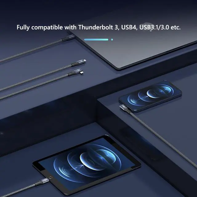 Alt view image 3 of 7 - USB 4 Cable[USB-IF Certification] Compatible Thunderbolt 4/3 Cable 90 Degree 40Gbps Data Transfer, 8K@60Hz/Dual 4K Display, PD100W Charging for MacBook Pro, iPad Pro, ipad Mini, Laptop SSD 3.28 ft.