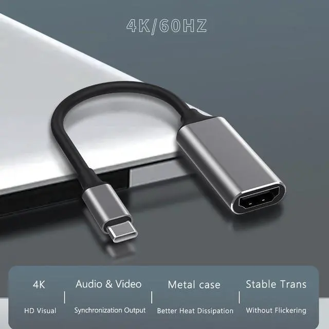 Alt view image 2 of 6 - USB C to HDMI Adapter (4K@60Hz), Type-C Adapter Aluminum, Portable , for MacBook Pro, Air, iPad Pro, Pixelbook, XPS, Galaxy, and More