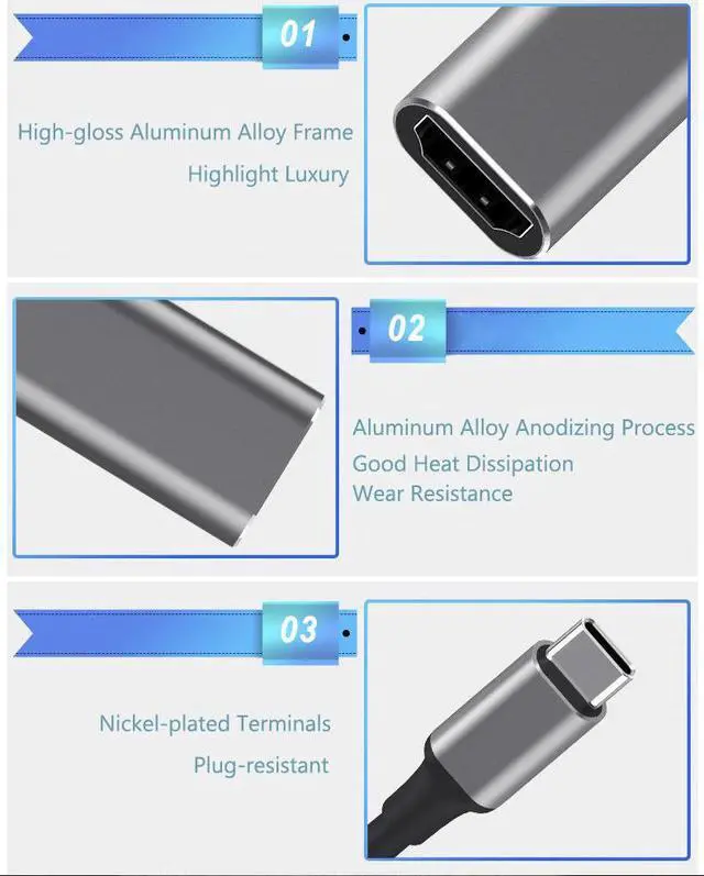 Alt view image 5 of 6 - USB C to HDMI Adapter (4K@60Hz), Type-C Adapter Aluminum, Portable , for MacBook Pro, Air, iPad Pro, Pixelbook, XPS, Galaxy, and More