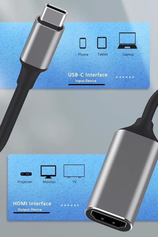 Alt view image 4 of 6 - USB C to HDMI Adapter (4K@60Hz), Type-C Adapter Aluminum, Portable , for MacBook Pro, Air, iPad Pro, Pixelbook, XPS, Galaxy, and More