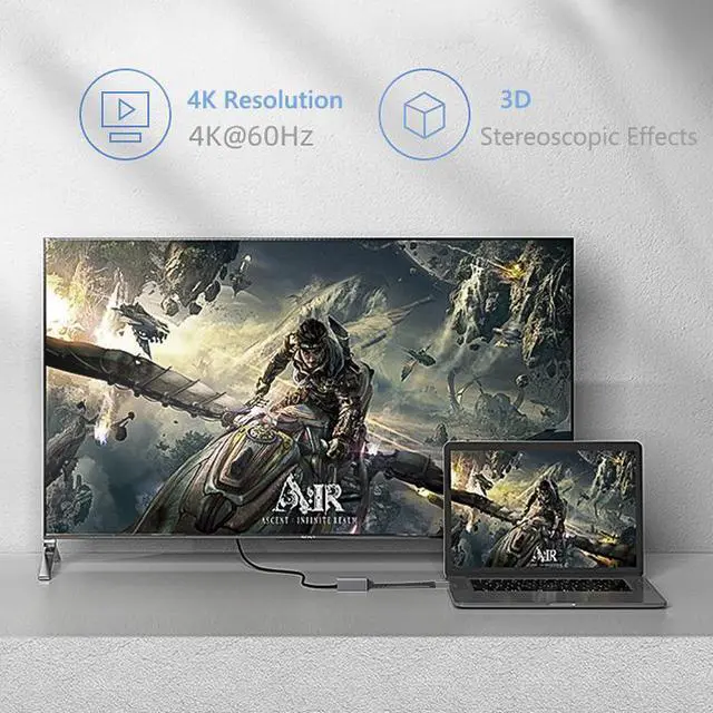 Alt view image 3 of 6 - USB C to HDMI Adapter (4K@60Hz), Type-C Adapter Aluminum, Portable , for MacBook Pro, Air, iPad Pro, Pixelbook, XPS, Galaxy, and More