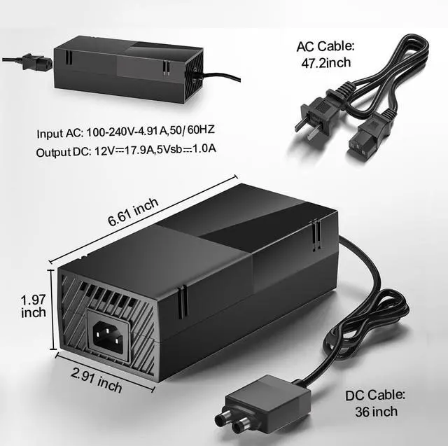 Alt view image 4 of 7 - Power Supply for Xbox One, AC Cord Replacement Power Brick Adapter 100-240V Voltage Compatible with Xbox One