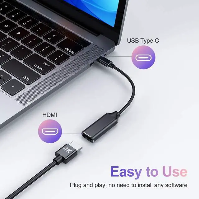 Alt view image 3 of 5 - USB C to HDMI Adapter 4K for Mac OS, Type-C to HDMI Adapter [Thunderbolt 3], Compatible with  MacBook Chromebook Pixel Projector, MacBook Air, Galaxy, Dell XPS, Microsoft and More (1 Pack)