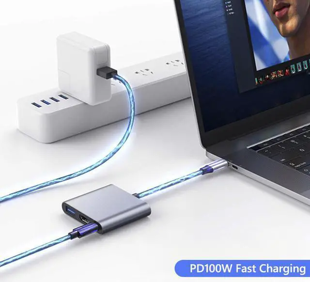 Alt view image 3 of 4 - USB C to HDMI Multiport Adapter, HDMI 4K Output USB 3.0 Port and USB-C PD100W Charging Port, USB-C Digital AV Multiport Adapter Compatible for MacBook, MateBook Other USB-C Devices