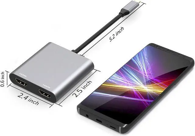 Alt view image 7 of 7 - USB C to Dual HDMI Adapter 4K @60hz, Type C to HDMI Converter (Compatible Thunderbolt 3) for 2015-2019 MacBook / MacBook Pro, iPad Pro 2018, Macbook air 2018, Google Chromebook Pixel,Samsung S8/S9 etc