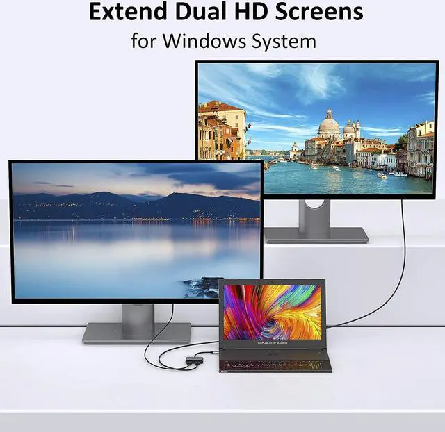Alt view image 4 of 7 - USB C to Dual HDMI Adapter 4K @60hz, Type C to HDMI Converter (Compatible Thunderbolt 3) for 2015-2019 MacBook / MacBook Pro, iPad Pro 2018, Macbook air 2018, Google Chromebook Pixel,Samsung S8/S9 etc