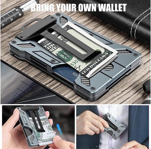 Alt view image 5 of 6 - Wallet For Men - Slim Aluminum Metal Money Clip with 1 Clear window ID Badge Holder, RFID Blocking, Holds up 15 Cards with Cash Clip. Ultra-Thin Minimalist Wallet