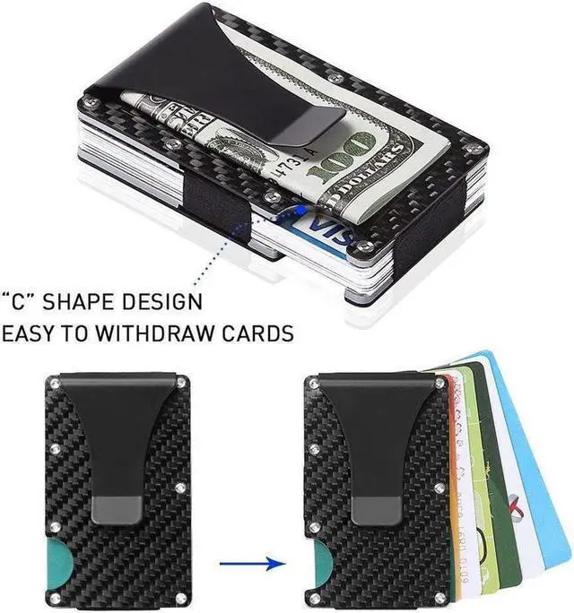 Alt view image 3 of 6 - Carbon Fiber Walle -Metal Money Clip Wallet- RFID Blocking - Slim Metal Wallet ,Mens Wallet