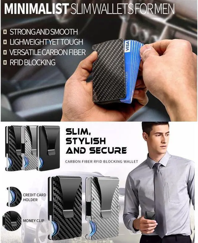 Alt view image 2 of 6 - Carbon Fiber Walle -Metal Money Clip Wallet- RFID Blocking - Slim Metal Wallet ,Mens Wallet