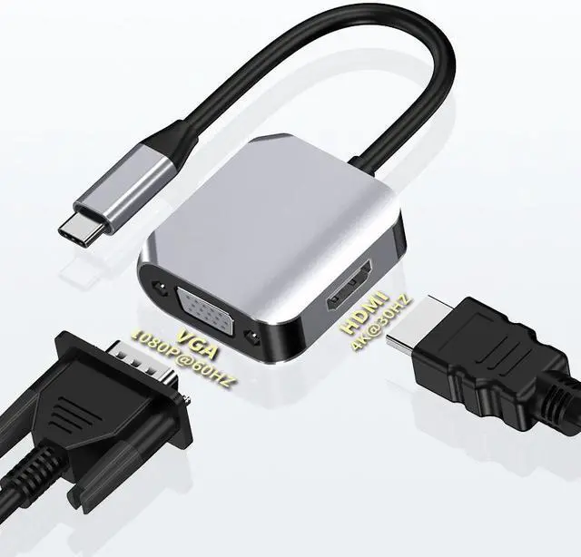 Alt view image 2 of 6 - USB C to HDMI VGA Adapter,USB Type C to VGA HDMI Adapter Thunderbolt 3 VGA Adapter for MacBook/iPad Pro2018/Air 2020/2018,Dell XPS 13 9365 ,Surface Book2, Galaxy S8/S9/S10,ChromeBook,etc.